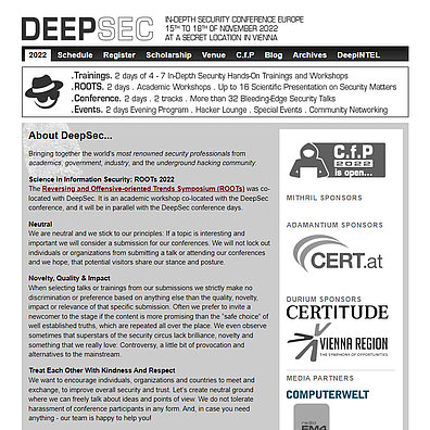 Startseite der DeepSec-Webseite